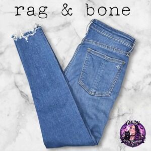 Rag & Bone Cate Mid-Rise Ankle Skinny Jeans Women 26 Blue Raw Hem Flint Stretch